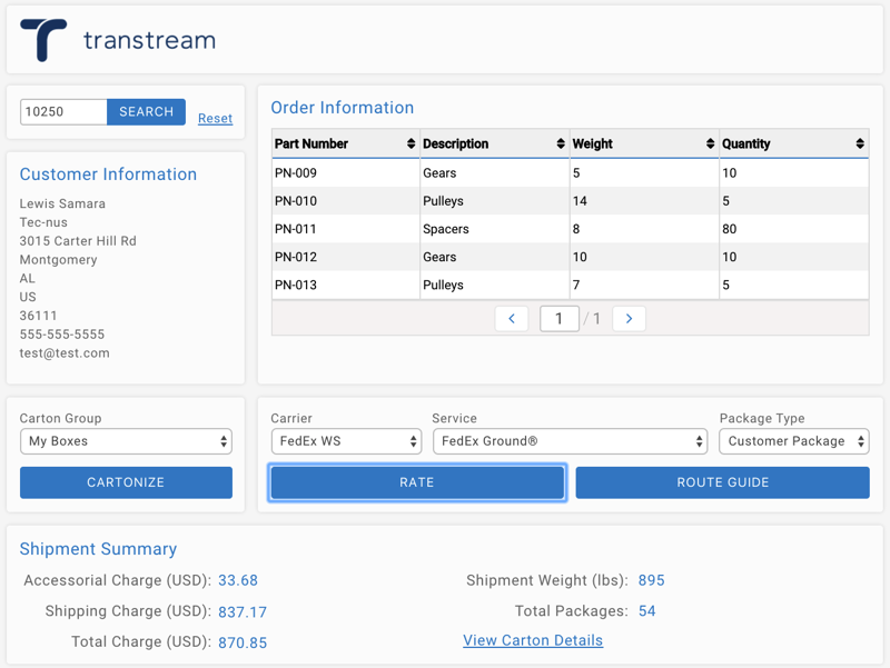 SHIPrq Rate Management Software UI